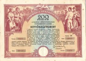 1952. "Harmadik Békekölcsön" nyereménykölcsöne 200Ft-ról (3x) egymásutáni sorszámokkal