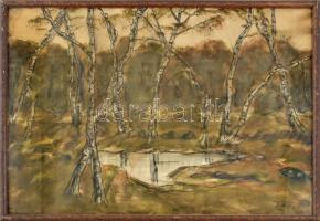Zajti Ferenc (1886-1961): Erdőrészlet. Akvarell, kréta, papír, jelzett. Üvegezett fakeretben, 43×61 cm
