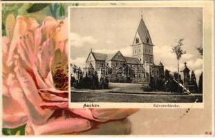 Aachen, Salvatorkirche / church. Knackstedt & Nather Art Nouveau, flower, litho