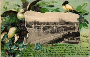 1902 Basel, Wettsteinbrücke mit Münster / bridge, monastery. Rathe & Fehlmann 726. Art Nouveau, flower, litho