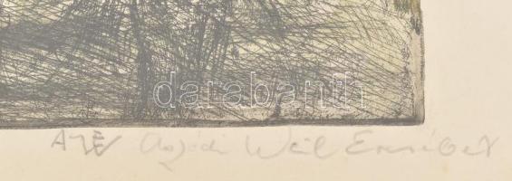 Aszódi Weil Erzsébet (1901-1976): Jaltában. Színezett rézkarc, papír, jelzett, számozott (18/100), k...