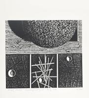Joseph Kádár (1936-2019): Űrkép (Espacegraphique), 1987. Szitanyomat, papír, jelzett, számozott (45/100). Hátoldalán a művész pecsétjével, 35,5x40 cm