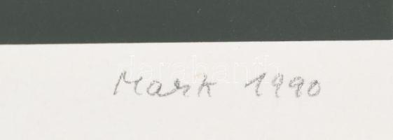 Mark (Márkus), Anna (1928-): Geometrikus zöld kompozíció, 1990. Szitanyomat, papír, jelzett, művészp...