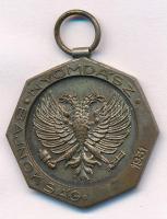 1931. Nyomdász Bajnokság 1931 kétoldalas, ezüstözött bronz díjérem füllel, hátoldalán I. gravírozással (33x35mm) T:2