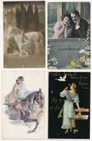8 db RÉGI motívum képeslap: hölgyek és párok / 8 pre-1945 motive postcards: ladies and couples