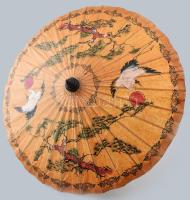 Japán napernyő, fa, papír, kézzel festett mintával, az ernyőn kis sérüléssel, h: 62 cm
