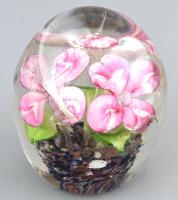 Muránói virágos gömb alakú üveg levélnehezék, alján kis csorbával, m: 8 cm