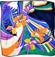 Guy Meuniére Paris kézzel szegett kendő, színes mintával, 100% Silk jelzéssel, kb. 88x88 cm