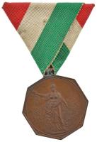 Morelli Gusztáv (1848-1909) / Exner Károly (1850-1919) 1896. Magyarország ezeréves fennállása emlékére rendezett torna- és sportversenyek díja 1896 kétoldalas bronz díjérem nemzetiszín mellszalagon (37x37mm) T:1 patina