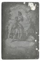 Jelzés nélkül: Erotikus kisgrafika nyomódúc (hátoldalán arckép), 1910-30 körül. Fém nyomódúc, kissé foltos. 15×10 cm