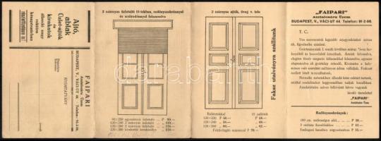 cca 1940 Faipari üzem ablak és ajtó képes reklám nyomtatvány kihajtható