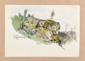 Ócsvár Rezső (1877-1968): Szomolnoki hegyek, 1905. Akvarell, papír, jelzett, 16×22,5 cm. A festő Szo...