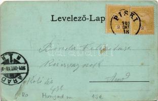 1901 Piski, Simeria; Vasúti átjáró híd vagonokkal. Főző József kiadása / railway crossing, wagons (E...