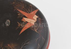 3 db antik japán lak tárgy , tálca + 2 doboz, sérülésekkel, kopásokkal, d: 12-27,5 cm