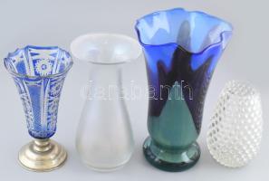 4 db művészi üveg váza ( irizáló, Kosta Boda, stb) Sérülésekkel. m: 17-28,5cm
