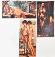 cca 1970-1980 3 db régi erotikus Playboy poszter, az egyik javított, egy másikon kis szakadás, 28x59 cm