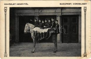 Üdvözlet Henrytől. Budapest, Városligeti lovas akrobaták / Circus acrobats with horse (r)