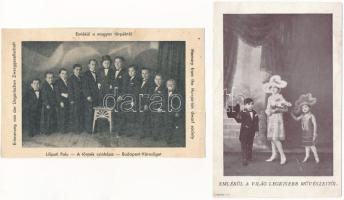 4 db RÉGI motívumlap: cirkuszi akrobaták, magyar törpék, Liliputi Falu; vegyes minőségben / 4 pre-1945 motive cards: circus acrobats, Hungarian dwarves; in mixed quality