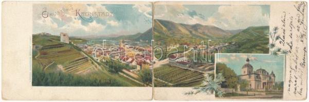 Brassó, Kronstadt, Brasov; 2-részes kihajtható panorámalap. H. Zeidner kiadása / 2-tiled folding panoramacard. Art Nouveau, litho (r)