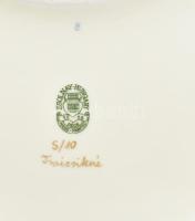 Zsolnay porcelán kagyló formájú kártya tartó, dísztál. Kézzel festett, jelzett, (Troicsikné) hibátla...