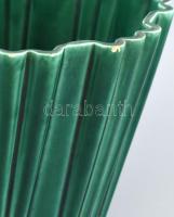 Francia Limoges majolika kaspó, zöld mázas, kopásokkal, jelzett, m: 17,5cm