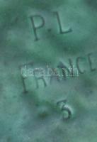 Francia Limoges majolika kaspó, zöld mázas, kopásokkal, jelzett, m: 17,5cm