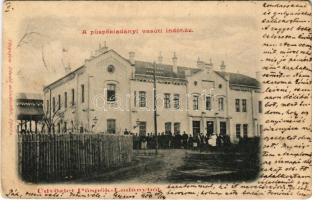 1900 Püspökladány, Vasúti indóház, vasútállomás. Fénynyomat Divald műintézetéből (EB)