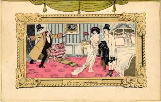Le cocu récalcitrant / Erotic lady art postcard. B.M. Paris 509. s: Xavier Sager