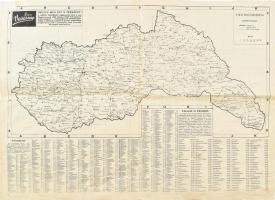 cca 1940 Képes Vasárnap A mai Magyarország térképe, a visszacsatolt felvidéki, kárpátaljai területekkel és Észak-Erdéllyel, névmutatóval. Papírlapra kasírozva, kissé sérült, gyűrődésekkel, 57,5x41 cm