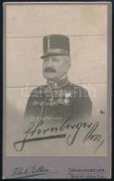 cca 1910 Cs. és Kir. katonatiszt aláírt portréfotója, (Freiherr von Berger?), keményhátú fotó, Székesfehérvár, Fekete Zoltán, 10x6 cm