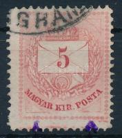 1874 5kr a bal és jobb alsó háromszögek után metszve, karcok