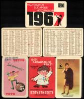 1959-1967 Vegyes reklámos kártyanaptár tétel, 6 db, közte 2 db kétoldalú is, az egyik felületén bejegyzéssel, az egyiken bejelölésekkel.
