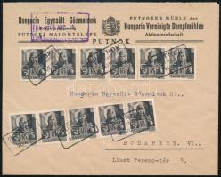 1945 (2. díjszabás) Levél 19 db bélyeggel és PUTNOK pályaudvari levélszekrényből bélyegzéssel / Cover with 19 stamps and railway station postmark