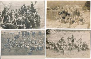 Abbazia, Opatija; - 4 db RÉGI fotó képeslap: fürdőzők, strand / 4 pre-1945 photo postcards: beach, bathers