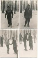 7 db MODERN fotólap: magyar síelők díjátadáskor 1951-ből, hátoldalon nevek és egyesületek / 7 MODERN...