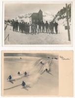 4 db régi téli sport motívum képeslap: síelők / 4 pre-1945 winter sport motive postcards: skiers