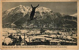 Sprung von der großen Olympiaschanze mit Blick auf Kramer und Garmisch-Partenkirchen / winter sport, ski jump (EK)