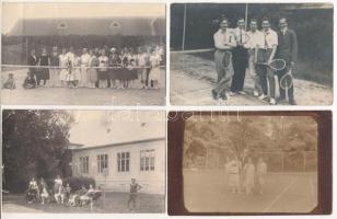 8 db RÉGI sport fotó képeslap: teniszezők, teniszpályák / 8 pre-1945 sport photo postcards: tennis players, tennis courts