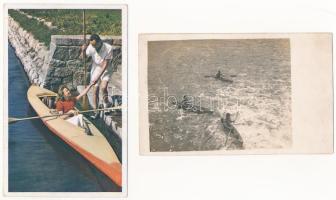 4 db RÉGI sport motívum képeslap: evezés, evezők / 4 pre-1945 sport motive postcards: rowing, rowers