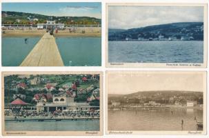 Balatonalmádi - 8 db RÉGI város képeslap: Fövenyfürdő, strand, fürdőzők / 8 pre-1945 town-view postcards