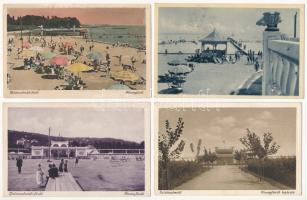 Balatonalmádi - 8 db RÉGI város képeslap: Fövenyfürdő, strand, fürdőzők / 8 pre-1945 town-view postc...