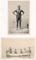 Balatonlelle - 2 db RÉGI fotó képeslap Szitovszky Jánosné műterméből, strand / 2 pre-1945 photo postcards