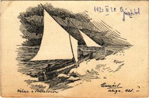 1921 Balatonaliga, Aliga (Balatonvilágos); Vihar a Balatonon. artist signed (EK)