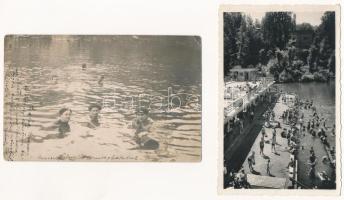 Szováta-fürdő, Baile Sovata; - 4 db RÉGI képeslap a strandról (közte 1 fotó) / 4 pre-1945 postcards of the beach (including 1 photo)