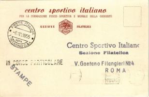 1955 Roma, Decennio del Centro Sportivo Italiano. Sezione Filatelica / Decade of the Italian Sports ...