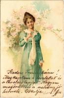 1901 Les quatres Saisons / The Four Seasons Lady art postcard, litho s: V. V. (EK)