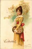 1901 Les quatres Saisons / The Four Seasons Lady art postcard, litho s: V. V. (EK)