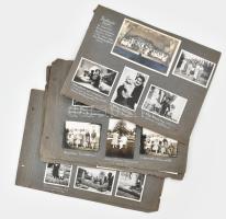 1933-1936 Családi úti fotók az 1933-1936-os évekből, rajta Kecskeméti Színházzal, vadásztársaságggal, balatonboglári, hévízfürdői, keszthelyi, szegedi monori fotókkal, rajta adriai fotókkal is: Laurana (Lovran), Lussinpiccolo (Mali Lošinj), Cherso (Cres)...stb. Feltehetőleg valami színházi társulathoz köthető személy hagyatékából. 8 kartonlapon, 89 fotó, sűrűn feliratozva, a fotók egy része hiányzik a kartonról, egy-két fotó sérült, a kartonokon sérülésnyommal, egy karton hiányos. Különféle méretben, kb. 8x5 és 9x14 cm közötti méretben.