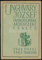 1942/43 Unghváry József faiskolájának árjegyzéke Cegléd. 64p. Kiadói papírkötés, kissé szakadt gerinccel, kissé foltos borítóval.