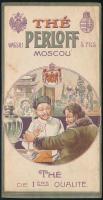 Thé Wassili Perloff & Fils Moscou teás számolócédulája, kis sérülésnyomokkal, rajta orosz és magyar címerrel.